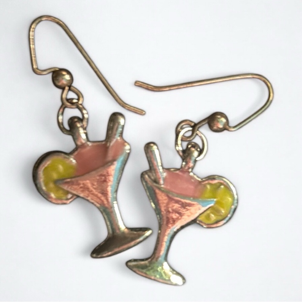 Silver and Pink Cocktail Glass Earrings
